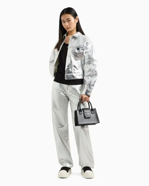 Metallic Stiff Cotton Trousers Silver Women Armani Matching Sets Metallic Stiff Cotton Trousers Silver Women Armani Matching Sets