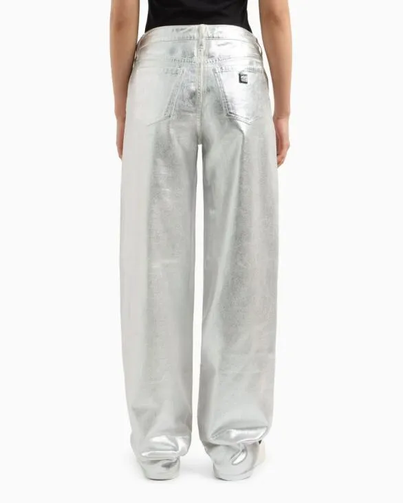 Metallic Stiff Cotton Trousers Silver Women Armani Matching Sets Metallic Stiff Cotton Trousers Silver Women Armani Matching Sets