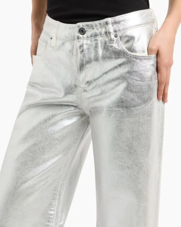Metallic Stiff Cotton Trousers Silver Women Armani Matching Sets Metallic Stiff Cotton Trousers Silver Women Armani Matching Sets