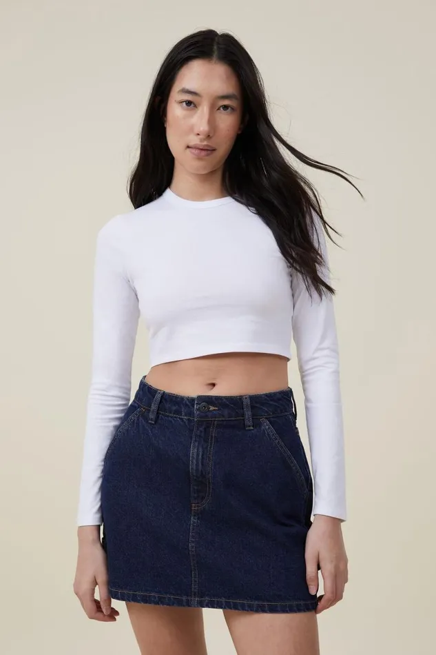 Micro Crop Long Sleeve Top White Women Cotton On Tops