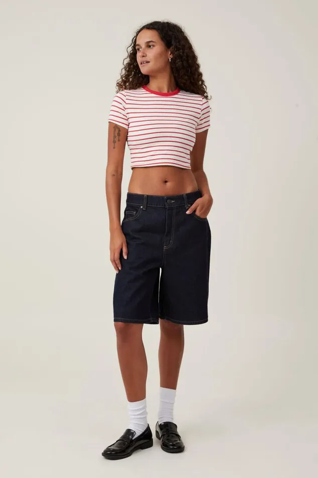 Micro Crop Tee Kyle Stripe Porcelainfiery Red Women Cotton On Tops Micro Crop Tee Kyle Stripe Porcelainfiery Red Women Cotton On Tops