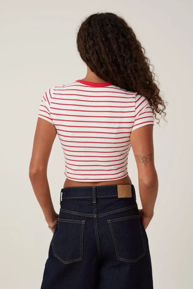 Micro Crop Tee Kyle Stripe Porcelainfiery Red Women Cotton On Tops Micro Crop Tee Kyle Stripe Porcelainfiery Red Women Cotton On Tops
