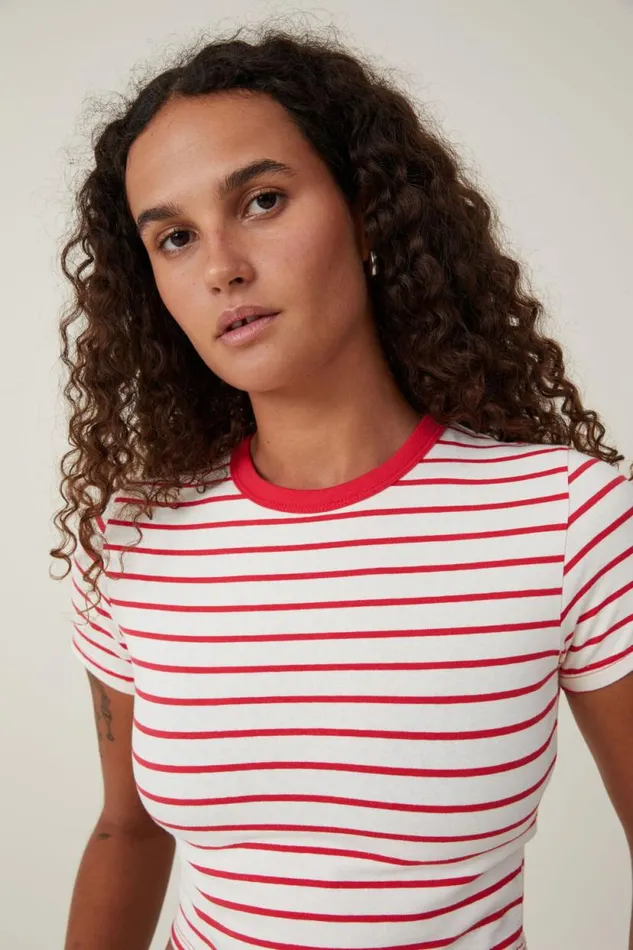 Micro Crop Tee Kyle Stripe Porcelainfiery Red Women Cotton On Tops Micro Crop Tee Kyle Stripe Porcelainfiery Red Women Cotton On Tops