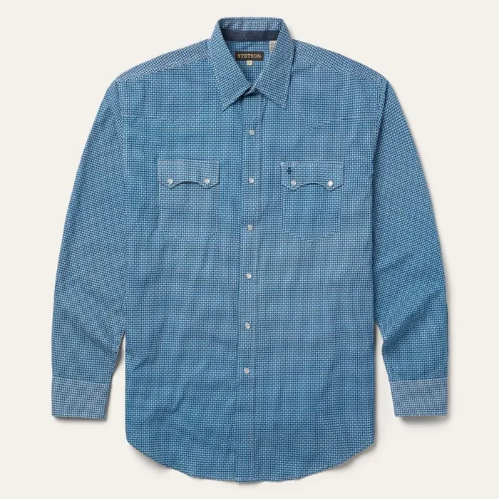 Micro Print Western Shirt Blue Men Stetson Western Shirts