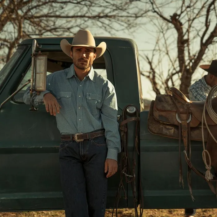 Micro Print Western Shirt Blue Men Stetson Western Shirts