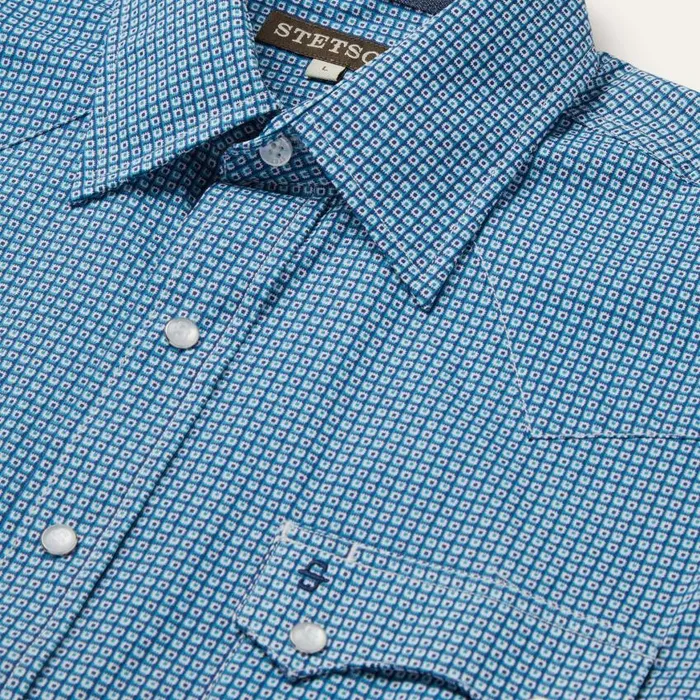 Micro Print Western Shirt Blue Men Stetson Western Shirts