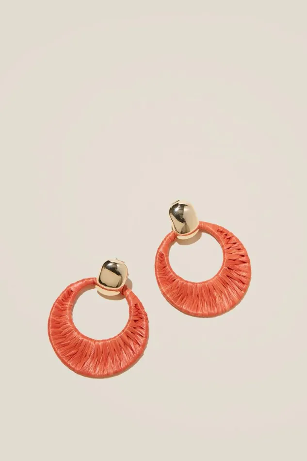 Mid Charm Earring Gold Plated Orange Raffia Doorknocker Women Cotton On Jewelry Mid Charm Earring Gold Plated Orange Raffia Doorknocker Women Cotton On Jewelry