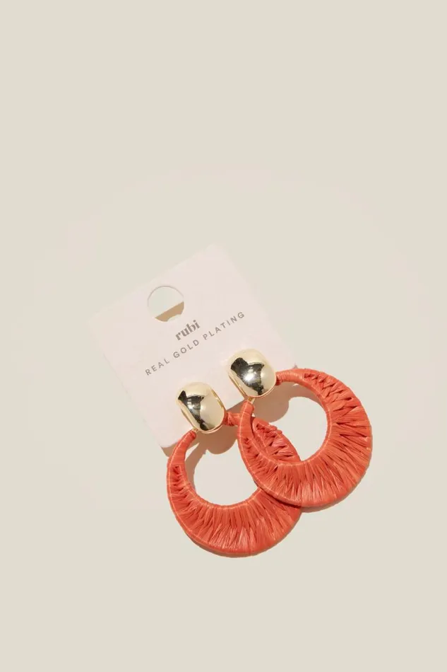 Mid Charm Earring Gold Plated Orange Raffia Doorknocker Women Cotton On Jewelry Mid Charm Earring Gold Plated Orange Raffia Doorknocker Women Cotton On Jewelry