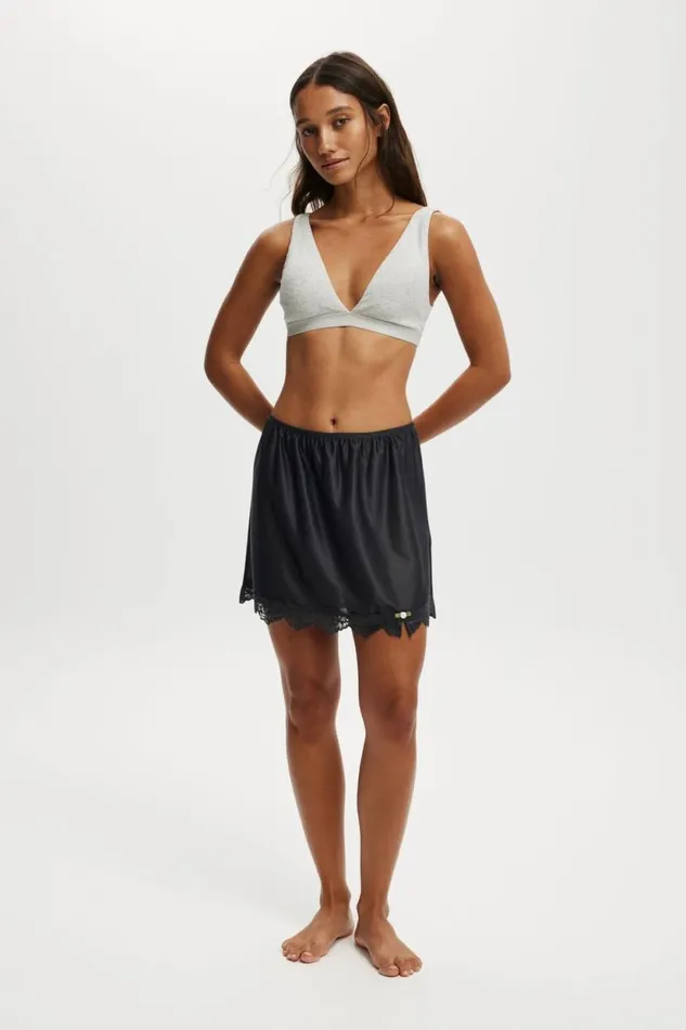 Mini Slip Skirt With Lace Ebony Women Cotton On Pajamas