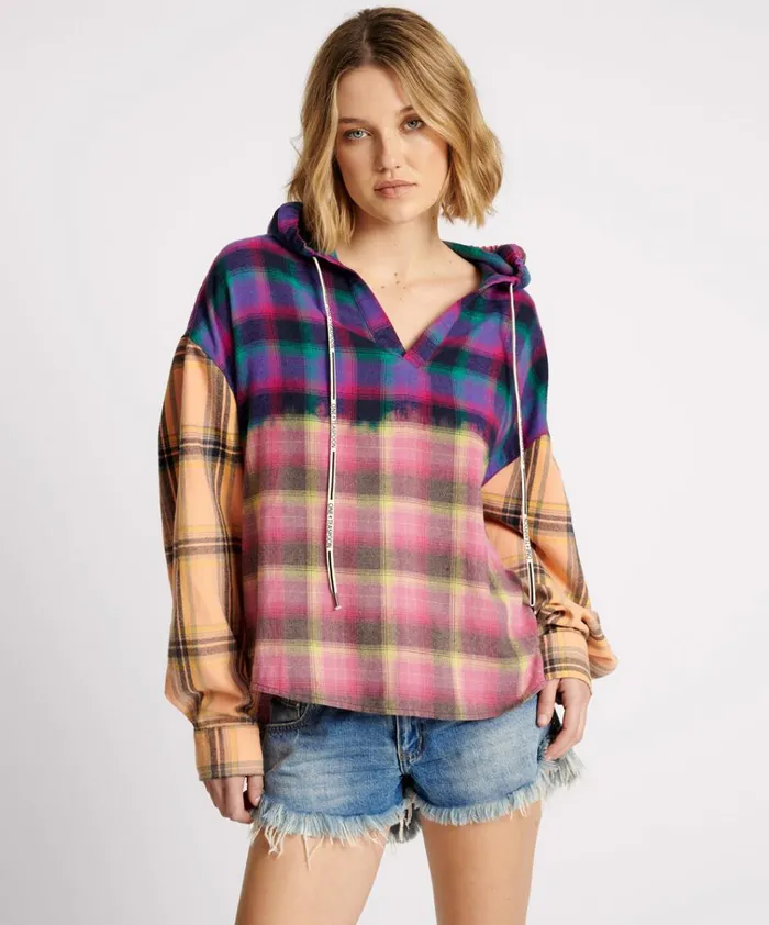MIXED FLANNEL HOODED SHIRT Women One Teaspoon Shirts
