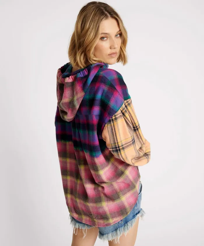 MIXED FLANNEL HOODED SHIRT Women One Teaspoon Shirts MIXED FLANNEL HOODED SHIRT Women One Teaspoon Shirts