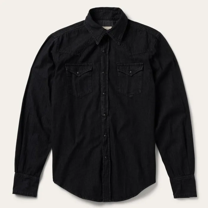 Modern Denim Western Shirt Black Men Stetson Denim Shirts