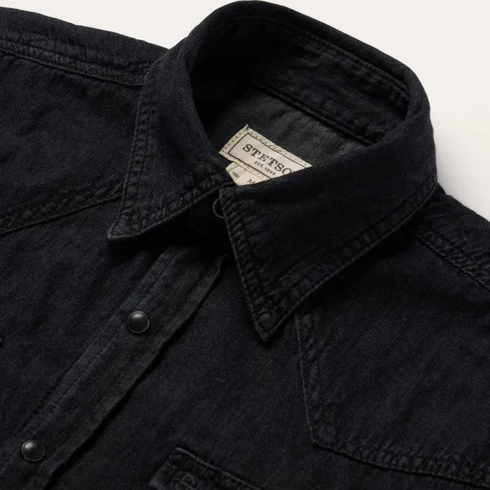 Modern Denim Western Shirt Black Men Stetson Denim Shirts