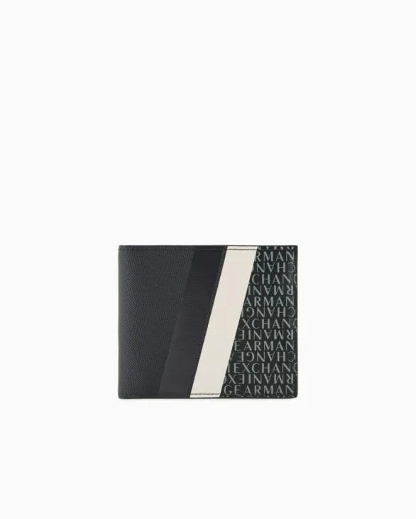 Monogram And Stripe Bifold Card Holder Navyblue Men Armani Wallets And Small Leather Goods