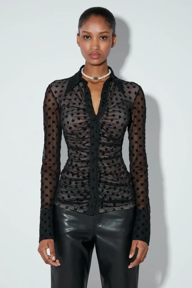 Monogram Mesh Shirt Black Women MISBHV Tops