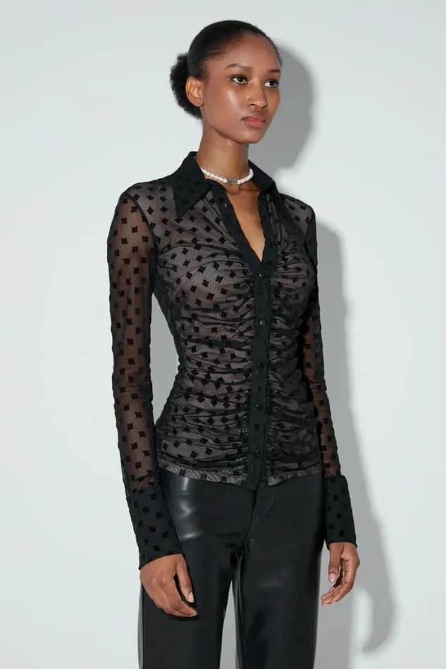 Monogram Mesh Shirt Black Women MISBHV Tops