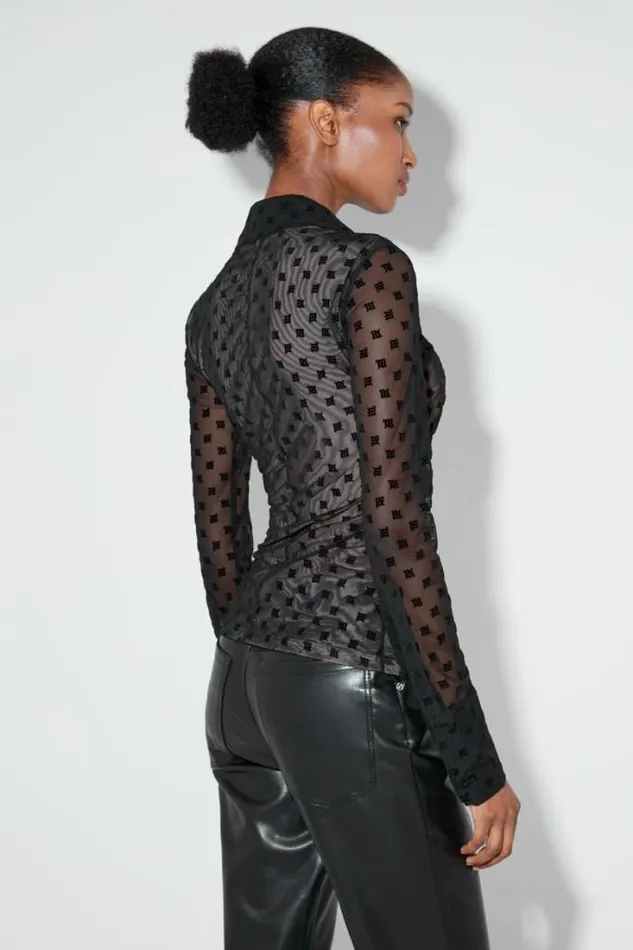 Monogram Mesh Shirt Black Women MISBHV Tops
