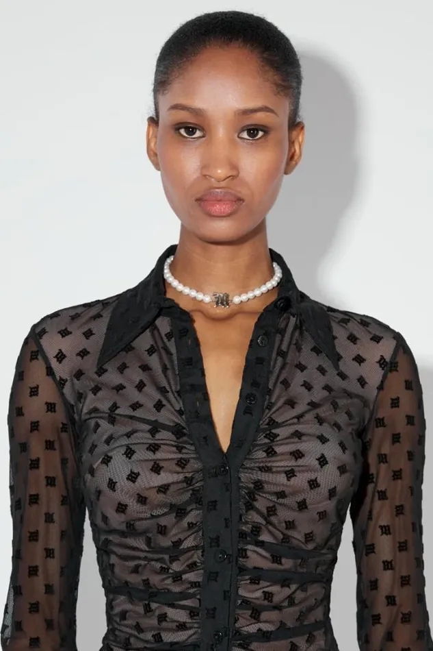 Monogram Mesh Shirt Black Women MISBHV Tops