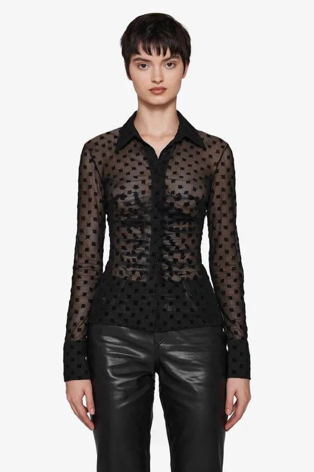 Monogram Mesh Shirt Black Women MISBHV Tops