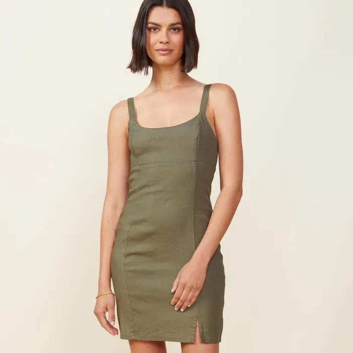MONROW DRESSES Linen Cami Dress Army 8211 Shop