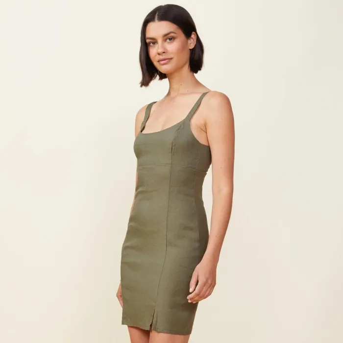MONROW DRESSES Linen Cami Dress Army 8211 Shop