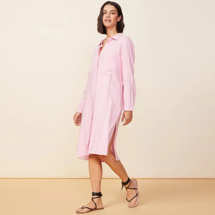 MONROW DRESSES Linen Shirt Dress Bubble Gum 8211 Shop