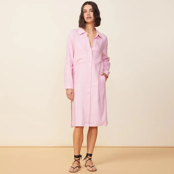 MONROW DRESSES Linen Shirt Dress Bubble Gum 8211 Shop