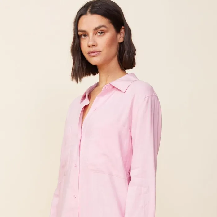 MONROW DRESSES Linen Shirt Dress Bubble Gum 8211 Shop