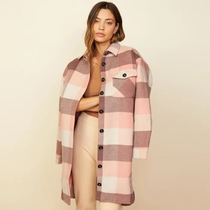 MONROW JACKETS Long Woolen Shirt Jacket Multi Pink 8211 Shop