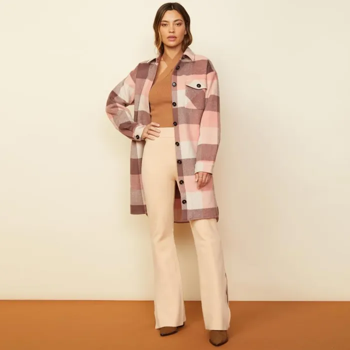 MONROW JACKETS Long Woolen Shirt Jacket Multi Pink 8211 Shop
