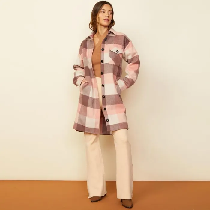 MONROW JACKETS Long Woolen Shirt Jacket Multi Pink 8211 Shop