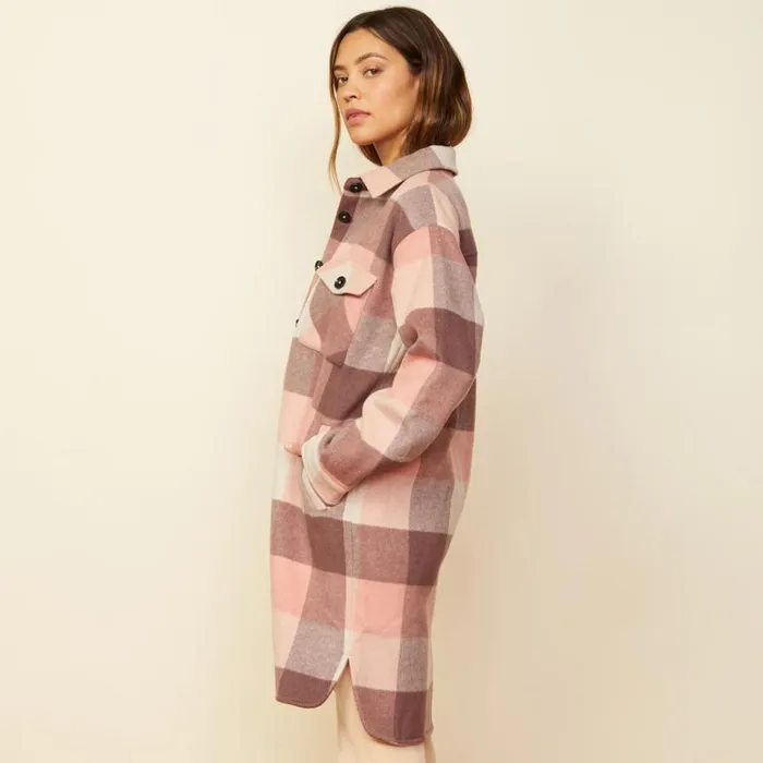 MONROW JACKETS Long Woolen Shirt Jacket Multi Pink 8211 Shop
