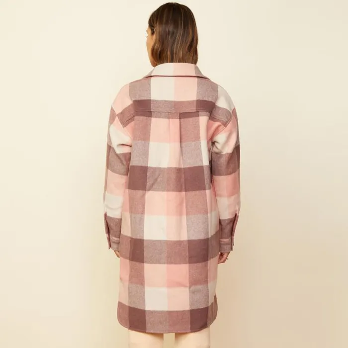 MONROW JACKETS Long Woolen Shirt Jacket Multi Pink 8211 Shop