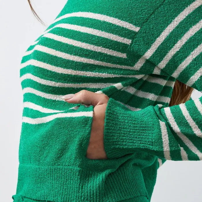MONROW KNITS Boucle Knit Stripe Sweater Parsley Cream 8211 Shop
