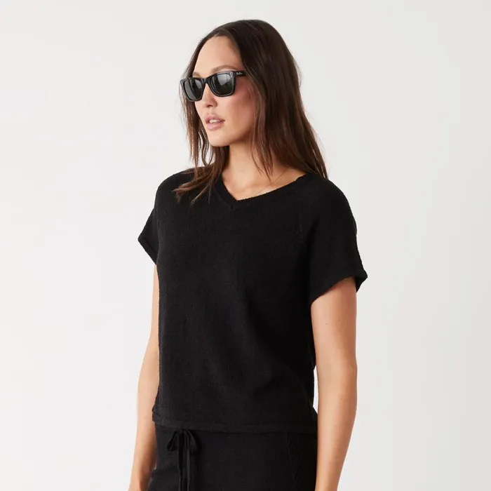 MONROW KNITS Boucle Knit Vneck Black 8211 Shop