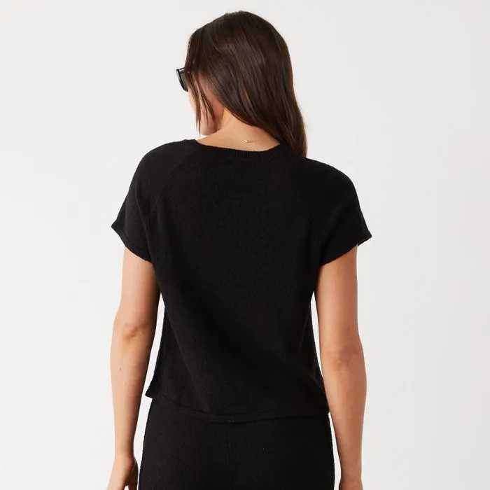 MONROW KNITS Boucle Knit Vneck Black 8211 Shop