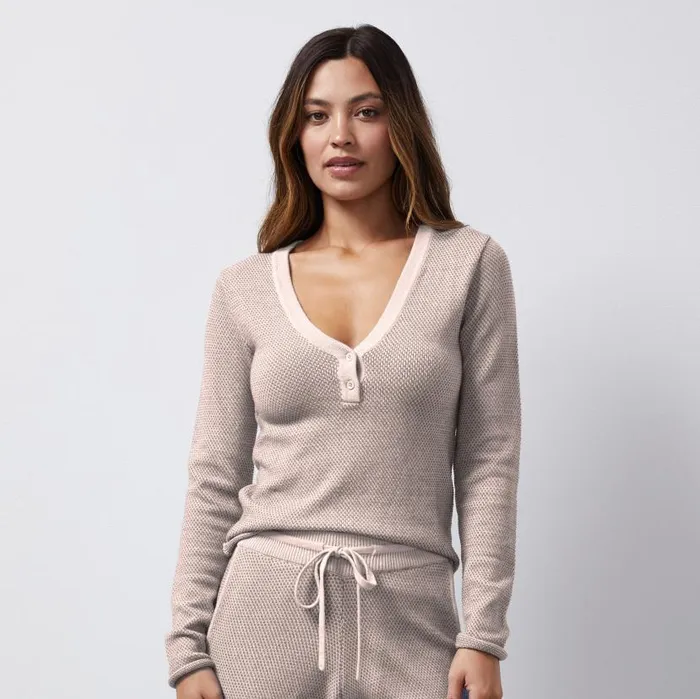MONROW KNITS Soft Knit Textured Henley Taupe 8211 Shop