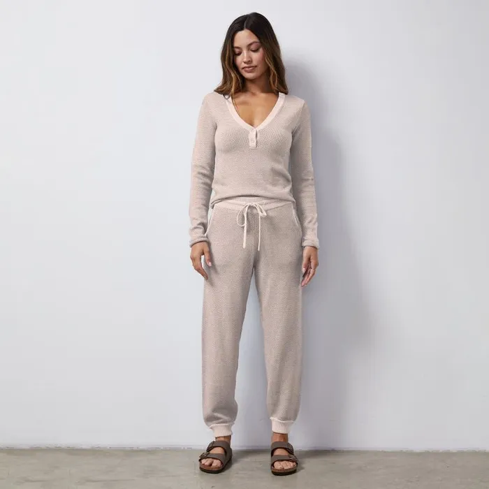 MONROW KNITS Soft Knit Textured Henley Taupe 8211 Shop