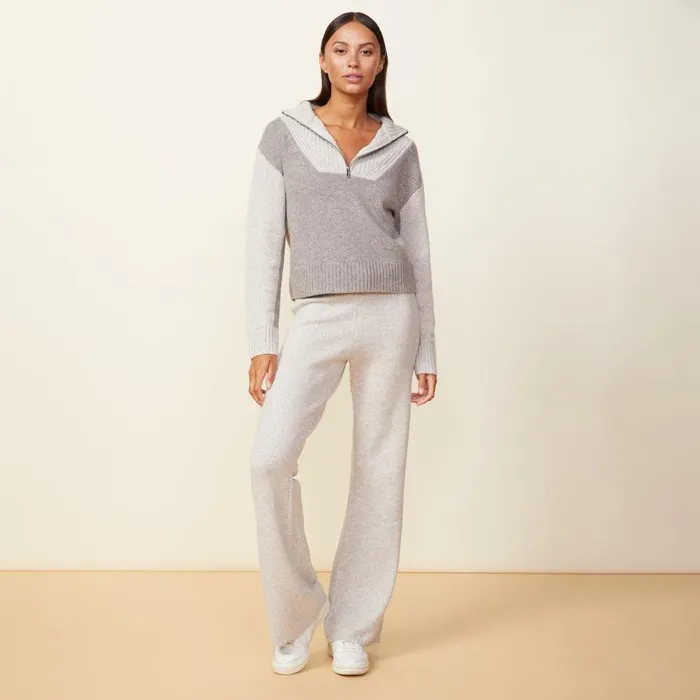 MONROW KNITS Wool Cashmere Marled Colorblock Half Zip Sweater Granola Oatmeal 8211 Shop