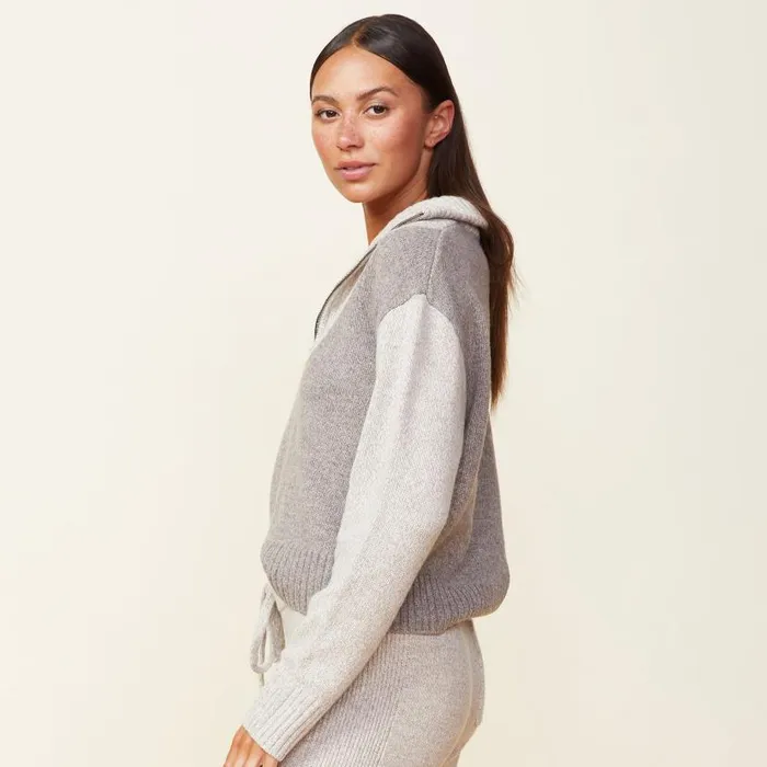 MONROW KNITS Wool Cashmere Marled Colorblock Half Zip Sweater Granola Oatmeal 8211 Shop