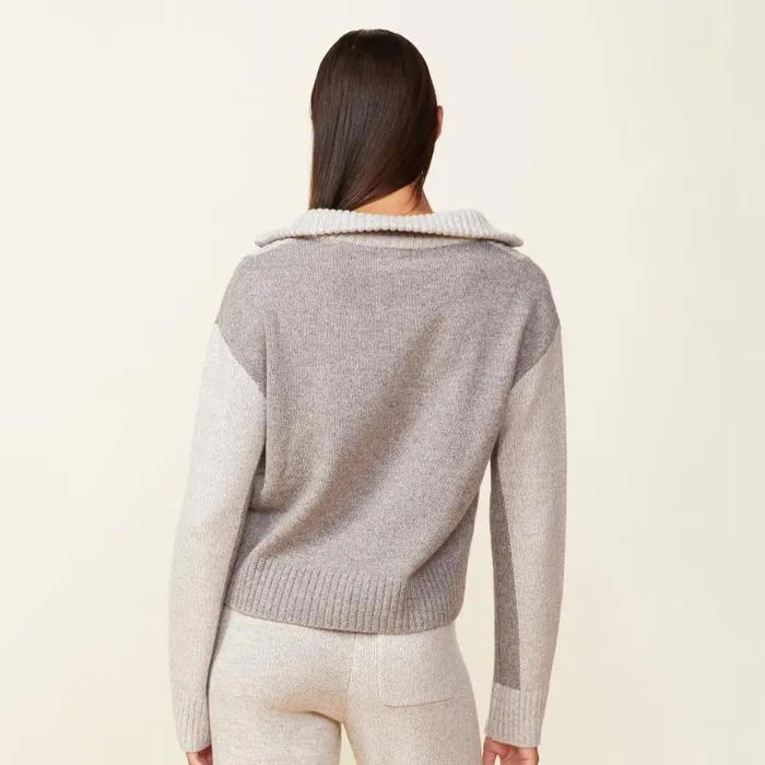 MONROW KNITS Wool Cashmere Marled Colorblock Half Zip Sweater Granola Oatmeal 8211 Shop