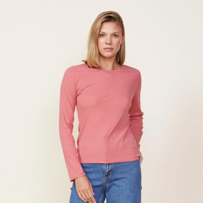 MONROW LONG SLEEVE Needle Rib Long Sleeve Crew Faded Rose 8211 Shop