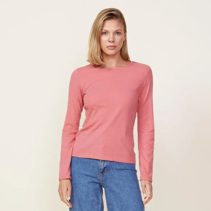 MONROW LONG SLEEVE Needle Rib Long Sleeve Crew Faded Rose 8211 Shop