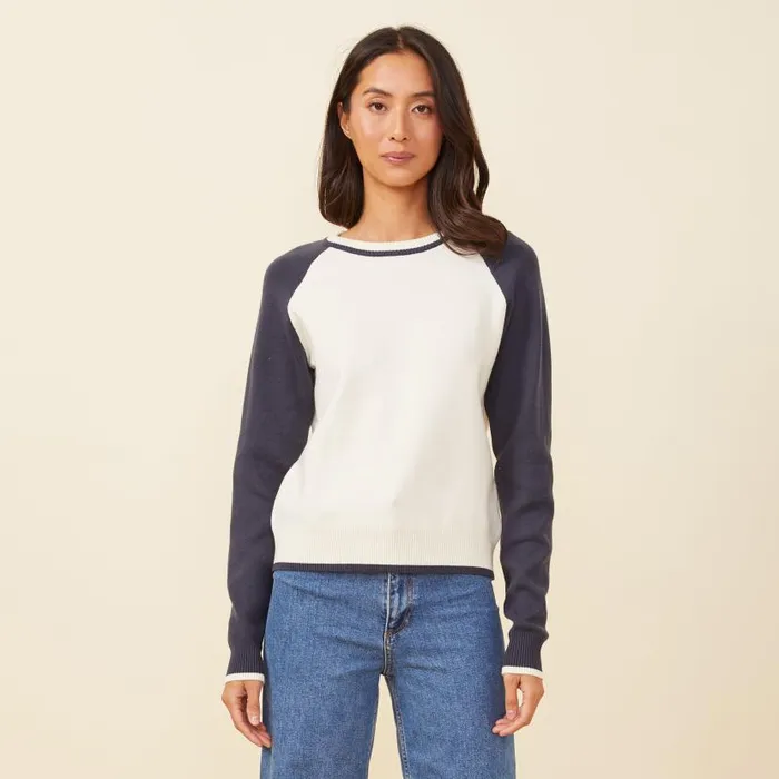 MONROW LONG SLEEVE Soft Knit Colorblock Raglan Ivoryblue Black 8211 Shop