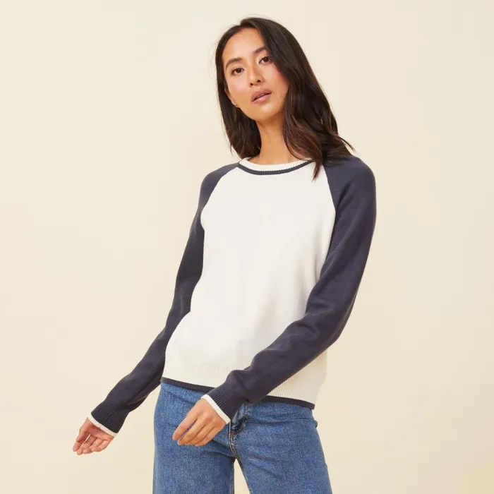 MONROW LONG SLEEVE Soft Knit Colorblock Raglan Ivoryblue Black 8211 Shop