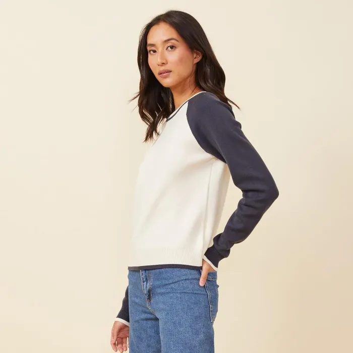 MONROW LONG SLEEVE Soft Knit Colorblock Raglan Ivoryblue Black 8211 Shop