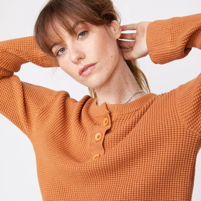 MONROW LONG SLEEVE Supersoft Sweater Knit Henley Top Nugget 8211 Shop