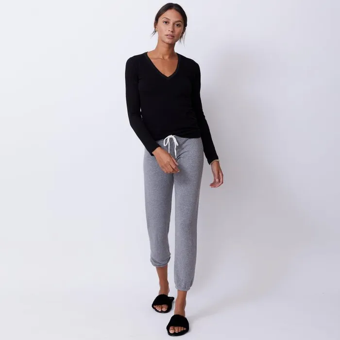 MONROW LONG SLEEVE Textured TriBlend Fitted Long Sleeve V Neck Tee Black 8211 Shop