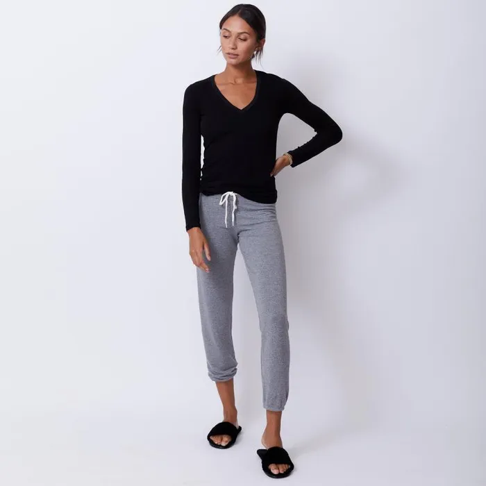MONROW LONG SLEEVE Textured TriBlend Fitted Long Sleeve V Neck Tee Black 8211 Shop