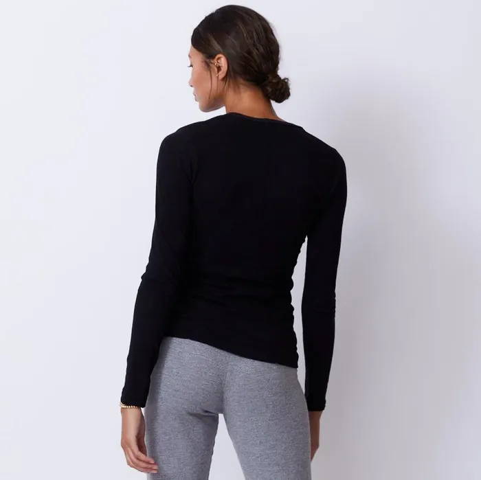 MONROW LONG SLEEVE Textured TriBlend Fitted Long Sleeve V Neck Tee Black 8211 Shop